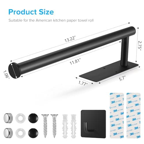 UREZORGEAR 2nd Gen Paper Towel Holder Under Cabinet No Drilling, [More Sturdy] Self Adhesive or Drilling Paper Towel Holder Wall Mount for Kitchen,RV [Fit Mega Paper Towel Roll] SUS304 Stainless Steel 6