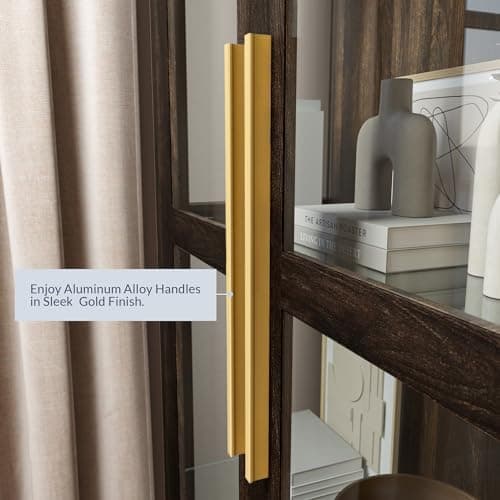 BELLEZE Glass Display Cabinet, Tall Curio Cabinet with Tempered Glass Doors for Living Room, Trophy Display Case - Avalon (Dark Walnut) 5