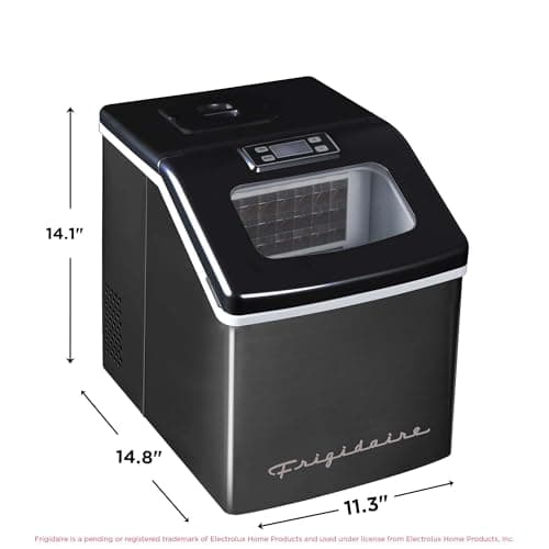Frigidaire Ice Maker EFIC452, Countertop Stainless Steel Ice Maker with Transparent Window, Clear Ice Cube Maker with 40 lbs. Capacity, Ice Maker Machine – 14.8" D x 11" W x 14.1" H (Black) 6