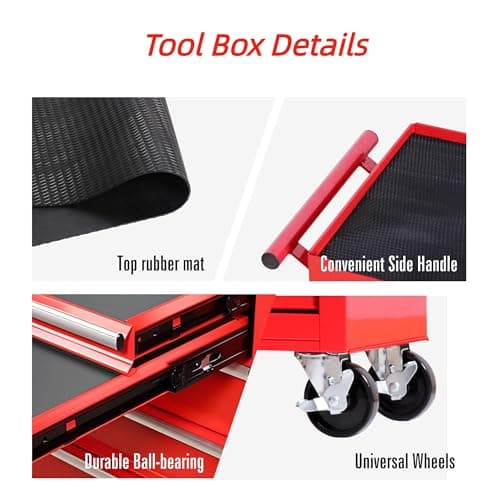 ChicFurnit Tool Chest, Rolling Tool Chest with 7-Drawer, Storage Cabinet with Wheels, Multifunctional Cart Box for Garage, Rolling Cabinet for Warehouse, Workshop, Repair Shop, Red 5