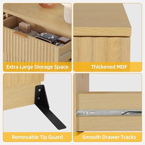 DWVO Fluted 6 Drawer Dressers, 47.5" Wide Modern Chest of Drawers, Wooden Dresser with Metal Handle, Versatile TV Stand Cabinet Table for Bedroom, Closet, Living Room, Hallway, Natural 5