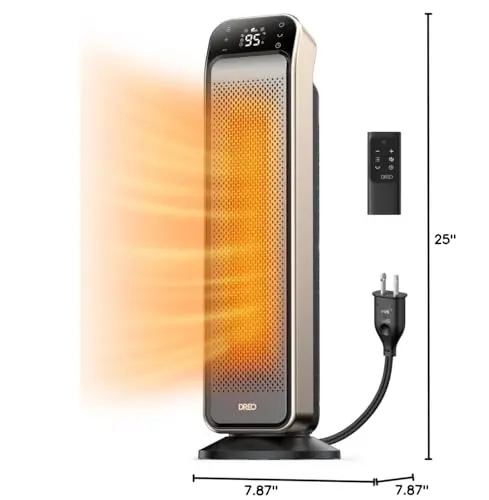 Dreo Space Heater Indoor, 25" 11.5ft/s Fast Portable Room Heater with Remote and Anti-Burn Plug, 3 Modes, Overheating & Tip-Over Protection, Electric Heaters for Indoor Use Large Room, Bedroom, Gold 9
