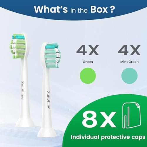SuitShine Replacement Toothbrush Heads Compatible with Philips Sonicare and More Click-on Handles 8 Pack White 6
