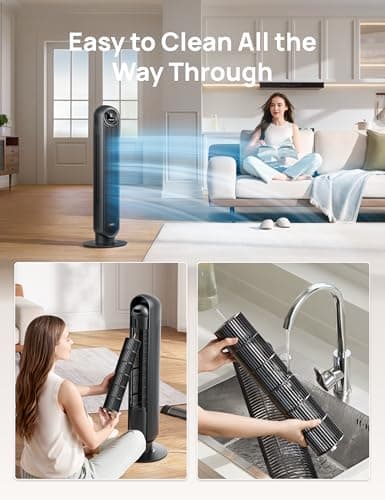 Dreo Tower Fan for Bedroom, 2026 Upgraded DC Motor, 28ft/s High Velocity, 20dB Ultra Quiet Standing Fan, 8 Speeds 4 Modes, 90° Oscillating Bladeless Fan for Indoors, Floor Fans with Remote, Black 6