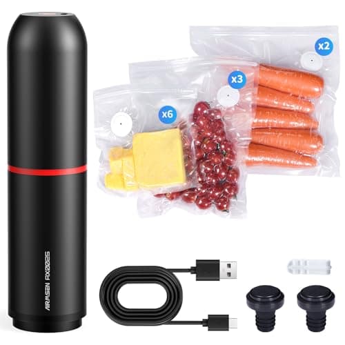 AIRMSEN Handheld Vacuum Sealer with 11 PCS Reusable Sous Vide Bags and 2 PCS Vacuum Wine Sealer, Compact Vacuum Sealer Machine for Food Storage