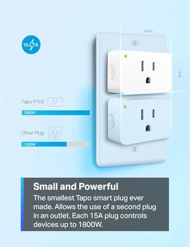 TP-Link Tapo Smart Plug Mini 15A, Smart Home Wi-Fi Plug, Super Easy Setup, Compatible with Alexa & Google Home, No Hub Required, UL Certified, 2.4G WiFi Only, White, Tapo P105(4-Pack) 5