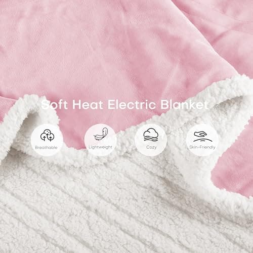 RALYSUN Electric Heated Blanket Full Size 72"x84" - Dual-Sided with Microplush & Sherpa Fabric, 4 Heat Settings & 10 Hours Auto Off, Machine Washable - Pale Pink 5