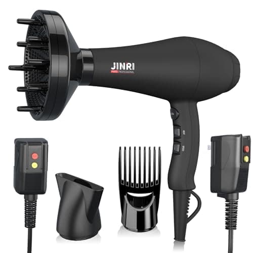 Hair Dryer - 1875W Negative Ionic Blow Dryer for Fast Drying, Low Noise Thermo-Control Hair Dryer with Nozzle, Black