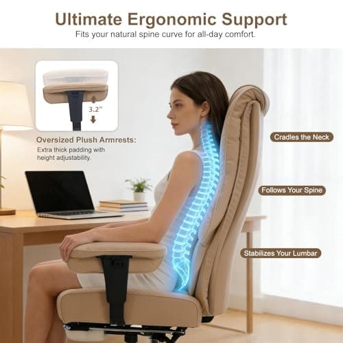 EXCEBET Big and Tall Office Chair 400lbs Wide Seat, Leather High Back Executive Office Chair with Foot Rest, Ergonomic Chairs Lumbar Support for Lower Back Pain Relief, All-Day Comfort (Brown) 5