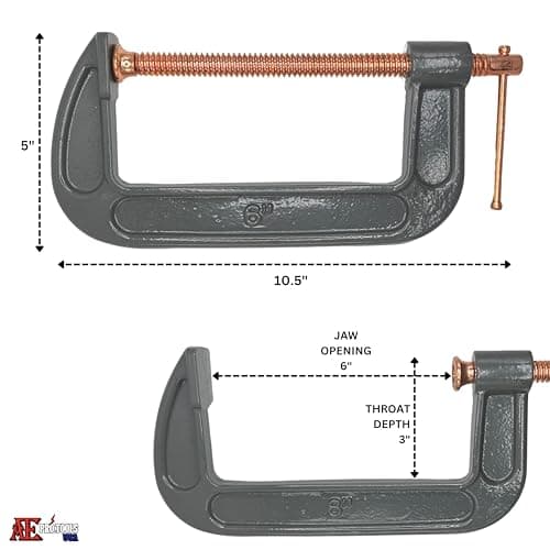 ATE Pro. USA - 6 PC Heavy Duty Steel C-Clamp Set | 3", 4", 6", 8" Iron Alloy - Clamps for Brake, parts assembly, fastening, welding, woodwork, metal work, auto - T rotary handle - DIY Projects 5
