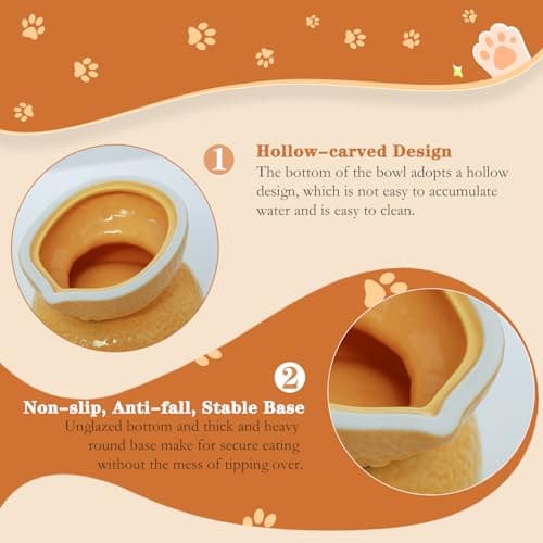 LINSHANMIN Elevated Cat Bowl, Ceramic Tilted Cat Food Bowl for Indoor Cats, Shallow Food Dish Whisker Friendly for Adult Cats and Small Medium Dogs (Yellow). 6