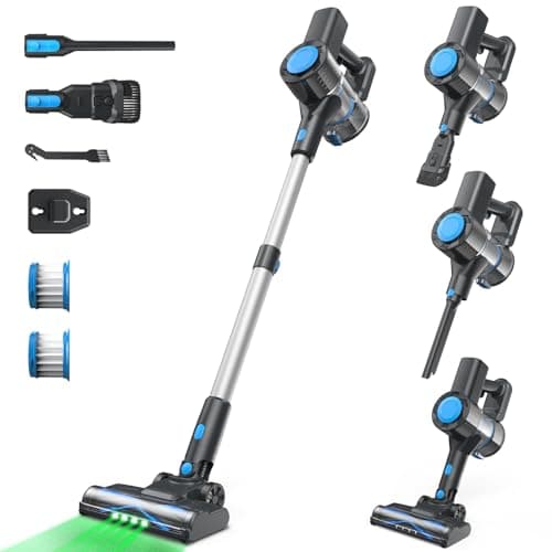 Cordless Vacuum Cleaner, Powerful Lightweight Stick Vacuum with 2200 mAh Battery, Six-in-One Rechargeable Vacuum Cleaners for Home, Up to 40 Mins Runtime, for Hard Floor Carpet Pet Hair - Sky Blue