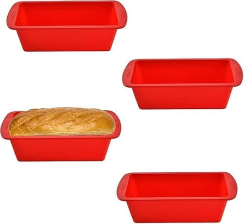 Anxbbo Silicone Square Cake Pan, BPA Free, Nonstick Silicone Cake Molds, Silicone Baking Molds for Brownies, Cakes and Lasagnas, Set of 3 (Red-4 Pcs, 7.4 x 3.5 x 2 inch)