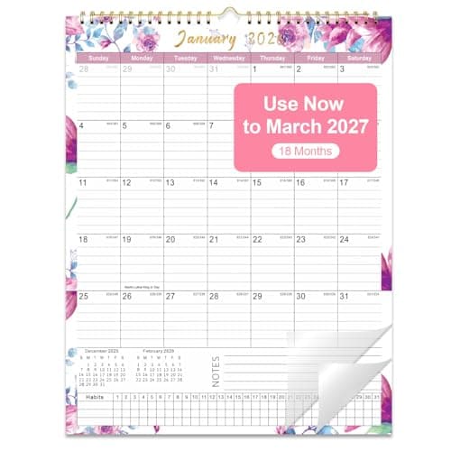 Gannyfer 2026 Calendar, 14" x 11" Floral 2026 Wall Calendar, 18 Months from Oct. 2025 to Mar. 2027, Magnetic Fridge Calendar, Perfect for Home, School, Office (3 Stickers Included)