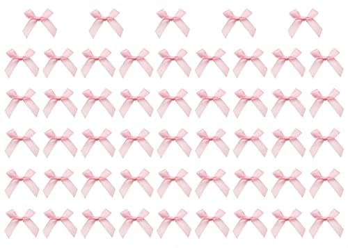 Shapenty Mini Satin Ribbon Bows Flowers Boutique for Sewing Scrapbook Card Making Wedding Christmas Gift Girls Dress Hair Accessories Decoration Crafting, 4x4cm,50PCS (Pink)