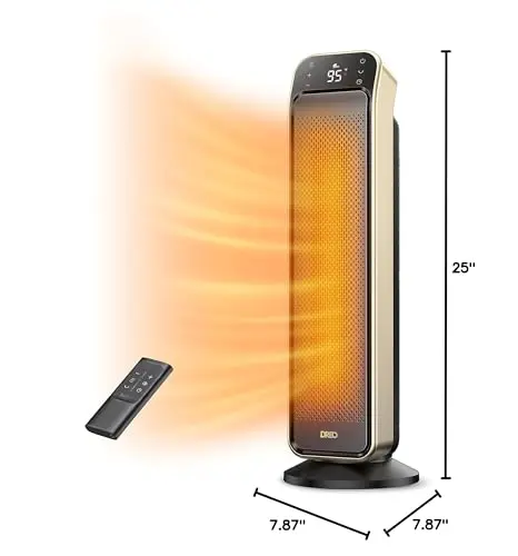 DREO Space Heater Indoor, 25" 11.5ft/s Fast Portable Room Heater with Remote and Thermostat, 3 Modes, Overheating & Tip-Over Protection, Electric Heaters for Indoor Use Large Room, Bedroom, Gold 8