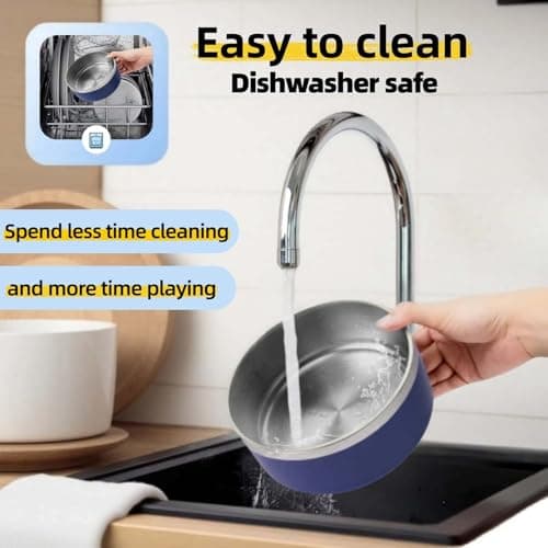 BAEKYO Dog Bowls Small Sized Dogs-Medium Sized 1.2l/42oz Double Layer Stainless Steel Outdoor Dog Water Bowl,Puppy Insulated Food Bowl,with Non-Slip Bottom and 1pc 8oz Food Scoop (Blue, 42 oz) 5