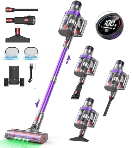 ONSEEN Vacuum Cleaners for Home,65Mins/580W/45Kpa Powerful Suction Cordless Vacuum,Cordless Stick Vacuum Cleaner,Portable 2L Cups Anti-Tangle Vacuum Pro for Pet Hair Hardwood Carpet Car