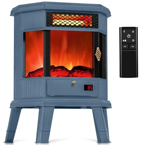 RealSmart Electric Fireplace Heater 22 in Freestanding Fireplace Stove Infrared Fireplace with 3D Flame Effect Remoted Control, Timer, Overheating Protection (Blue)