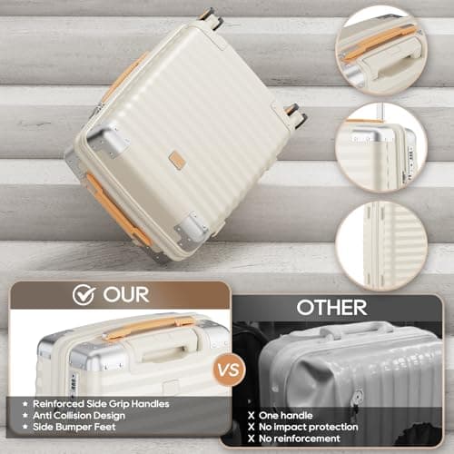 Joyway Carry On Luggage, 20 IN Suitcase Hardside Checked with TSA Lock (Cream, 20'') 3