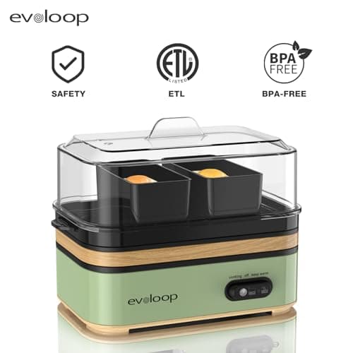 Evoloop Rapid Egg Cooker Electric 6 Eggs Capacity, Soft, Medium, Hard Boiled, Poacher, Omelet Maker Egg Poacher With Auto Shut-Off, BPA Free (Green) 6