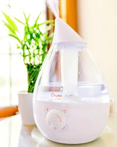 Crane White Teardrop Ultrasonic Cool Mist Humidifier, 1 Gallon Auto Shut-Off for Large Room, Baby Nursery, Bedroom Office, Clear & White 7