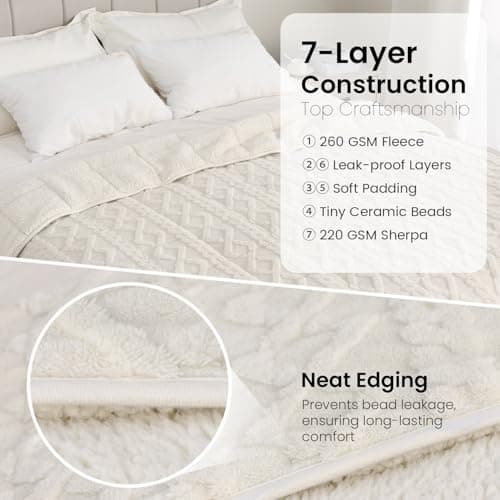 Drewin Weighted Blanket for Adults Queen Size 12 lbs, Soft Fuzzy Jacquard Sherpa Weighted Blankets for Sleeping, Cozy Sofa Bed Blanket for Winter, Cream White, 60 x 80 inches 6