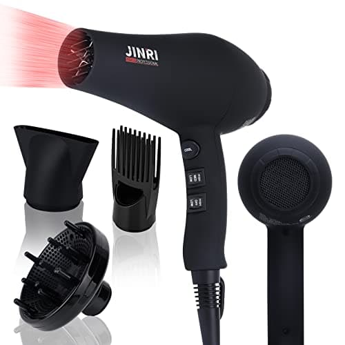 Professional Salon Grade Hair Dryer 1875W, Powerful Fast Drying Pro Negative Ionic & Infrared Blow Dryer, Low Noise Blow Dryer with Diffuser, Concentrator, Comb, 2 Speed & 3 Heat Settings
