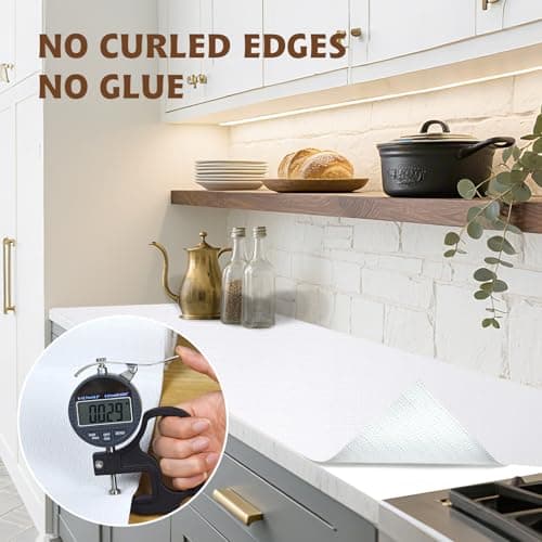 Shelf Liners for Kitchen Cabinets 12in x 20FT, Non Adhesive Drawer Liner Pure White Thickened Shelf Liner Non-Slip Easy to Clean for Tool Box Refrigerator with Knife and Tape Measure 8