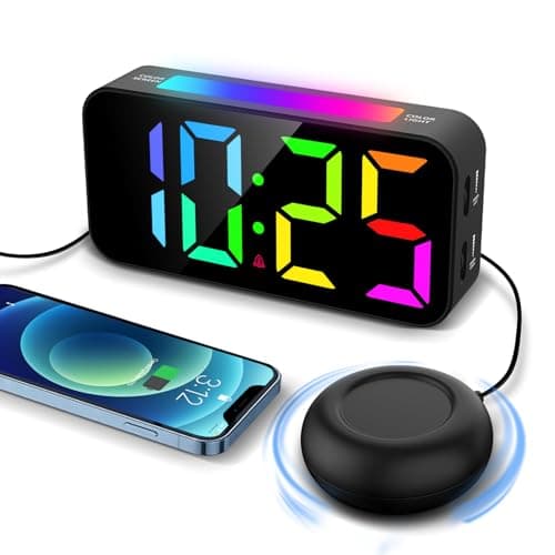 Topski Alarm Clocks for Heavy Sleepers, Vibrating Alarm Clock with Bed Shaker, Night Light, Large Display, Dimmable Loud Clock for Adults Hearing Impaired Deaf Seniors Teens (RGB)