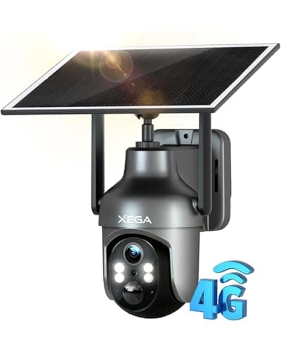 Xega 4G LTE Cellular Security Camera with Built-in Sim Card, Solar Powered Wireless Outdoor Security Camera, 2K Super HD PTZ 360° View PIR Motion Detection, Color Night Vision, 2 Way Talk, IP66