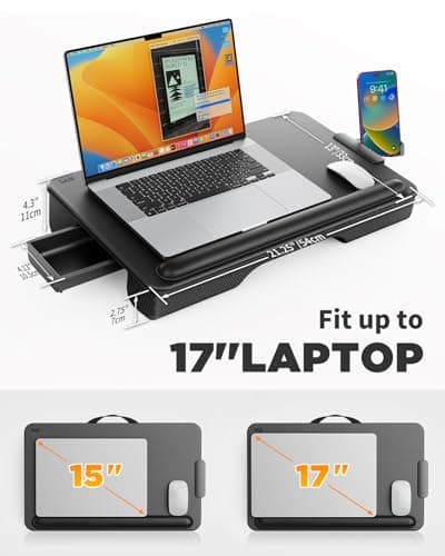 SAIJI Laptop Lap Desk, Portable Laptop Desk for Bed - Fits Up to 17" Laptops & MacBook,Lightweight Lap Tray Table with Storage Drawer, Lap Desk with Cushion, Lap Stand for Bed & Couch 8