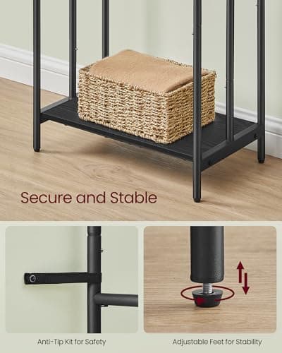 VASAGLE Freestanding Towel Rack, 3-Tier Blanket Holder with Storage Shelf, 19.7 x 11.8 x 39.4 Inches, 2 Hooks, for Bath Towels, Ink Black and Ebony Black ULLS009B01 6