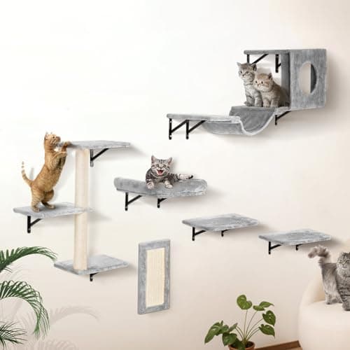 VEVOR Wall Mounted Cat Shelves, Perches with Jumping Boards, Hammock, Sofa, Cat Furniture and Shelves up to 40 lbs for Sleeping, Playing, Climbing, Set of 6 8