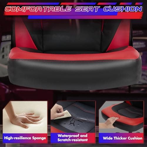 Sweetcrispy Computer Gaming Chair - PU Leather Ergonomic Lumbar Support with Flip-up Armrest and 360° Swivel Wheels, Height Adjustable Task Home Office Desk Video Racing, Red 7