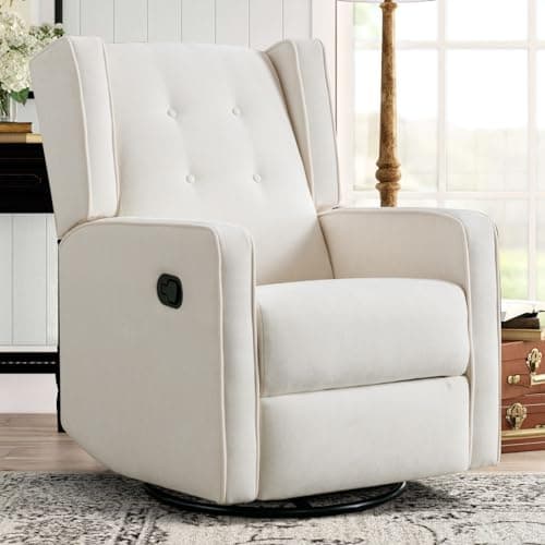 CANMOV Swivel Rocker Recliner Chair, Rocking Chair Nursery Glider Recliner, Manual Glider Chair for Nursery, White