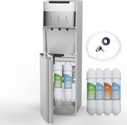 IKT Self Cleaning Bottleless Water Cooler Dispenser with Filter Built-in 4 Stage Filtration Hot Cold and Room Water Silver