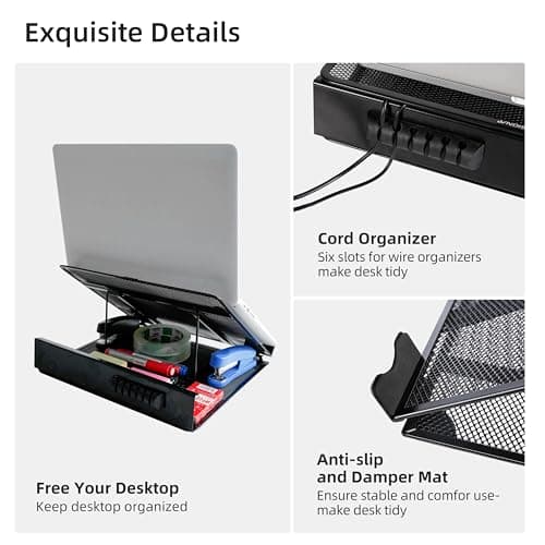 DESIGNA Metal Mesh Ventilated Adjustable Laptop Stands Computer Notebook Holder Stand Riser Compatible with Apple MacBook Air Pro Dell XPS HP Samsung Lenovo More Laptops up to 19"- Black 6