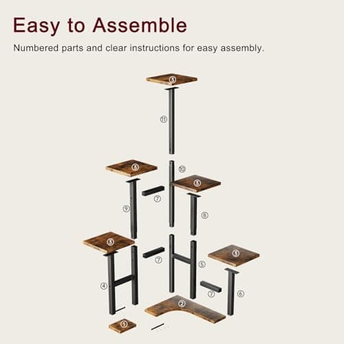 Yzosvki Corner Plant Stand Indoor, 6 Tiered Corner Plant Shelf Flower Stand for Multiple Plants, Plant Shelves Organizer Rack for Living Room, Balcony, Patio, Garden, Square Rustic Brown 9