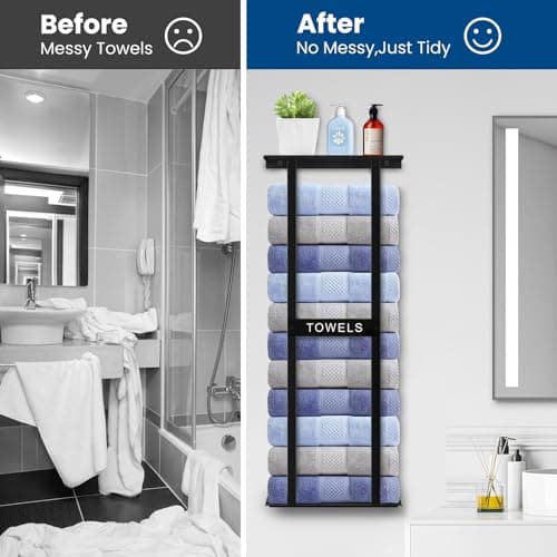 BSNBIC Bathroom Towel Storage Rack, Wall Mounted Bathroom Towel Rack, 30 inch Heavy Duty 6 Large Towels, Wall Mounted Towel Rack for Rolled Towels, Black 7