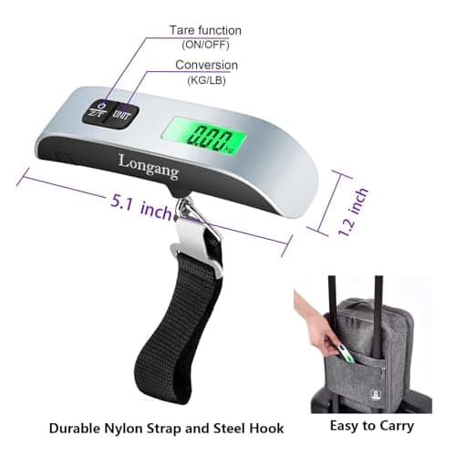 Digital Hanging Luggage Scale with Backlit for Travel, Portable Handheld Suitcase Weight Scale with Hook, 110 Pounds, Battery Included 5