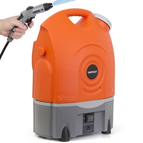 Ivation Multipurpose Portable Spray Washer w/Water Tank - Runs on Built-in Rechargeable Battery, Home Plug and 12v Car Plug - Integrated Roller Wheels 2