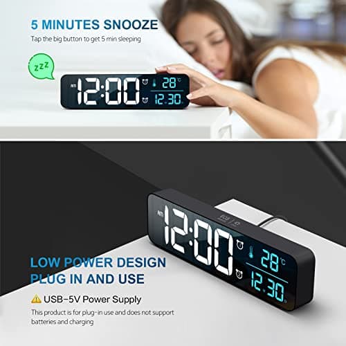 Hournor Digital Clock for Bedroom, Digital Wall Clock for Living Room Decor, Desk Table Clocks, Digital Clock Large Display, Bedroom Smart Alarm Clock for Office Blue 7