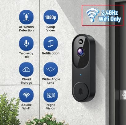 Guggre 1080P Wireless Video Doorbell Camera, Night Vision, Cloud Storage (Sold Separately), 2.4GHz Wi-Fi Only, Smart AI Human Detection, Real-Time Alert, 2-Way Audio, Battery Powered 2