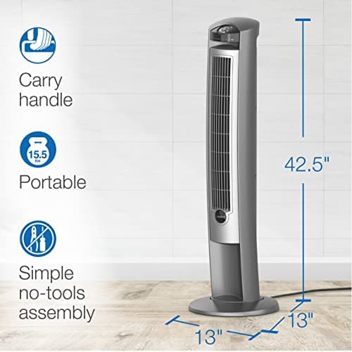 Lasko Portable Electric 42" Oscillating Tower Fan with Fresh Air Ionizer, Timer and Remote Control for Indoor, Bedroom and Home Office Use, Silver 2551 6