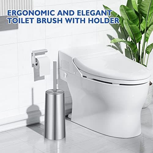 Toilet Brush and Holder, Toilet Brush 304 Stainless Steel, Toilet Bowl Brush for Bathroom Toilet-Ergonomic, Elegant,Durable 6