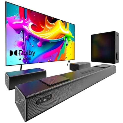 Hiwill Enhanced 5.1.2ch Dolby Atmos Soundbar, Home Theater Surround Sound System for TV, Sound Bar for Smart TV with 6.5" Subwoofer, 2 rear and 2 up-firing drivers, 2 side-firing tweeters, Nimbus A512