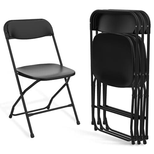 MAKE CHANGES Folding Chairs 4 Pack, Plastic Folding Chairs for Outside, Heavy Duty Foldable Chairs, Sturdy Metal Folding Chairs, 350 lbs Capacity, for Patio, Garden, Camping, Black