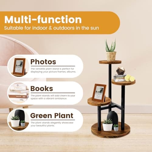 GEEBOBO 3 Tier Plant Stand Indoor, Metal Wood Plant Stands For Indoor Plants Multiple, Corner Tiered Flower Plants Shelf Stand for Living Room Bedroom, Brown 5