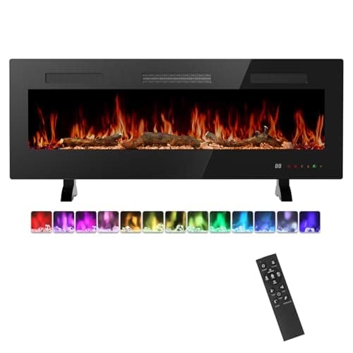 Sweetcrispy 60” Electric Fireplace Insert, 1500W Wall Mounted & Recessed Fireplace, Freestanding Fireplace Heater with Remote & Touch Panel Control, Adjustable Flame Effect, 12H Timer for Indoor use